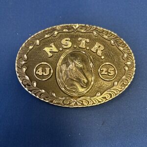 Vintage‎ Belt Buckle Brass Horse Head Stallion Country Western Cowboy NSTR 4J 25